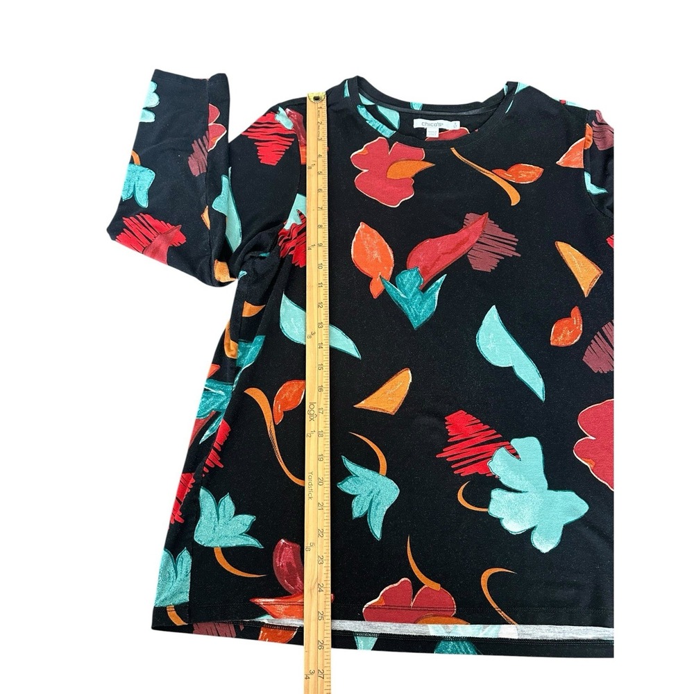 Chico's Floral Knit Top Size 3 XL Navy Pink Orange 3/4 Sleeve Scoop Neck Shirt - Picture 6 of 10